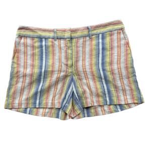 New LOFT Women's Linen Multicolor Striped Flat Front Mid Rise Casual Shorts 4